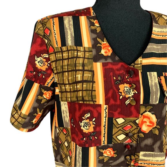 VINTAGE 90s Short Sleeve Floral Multicolour Abstract Blouse - Picture 3 of 10